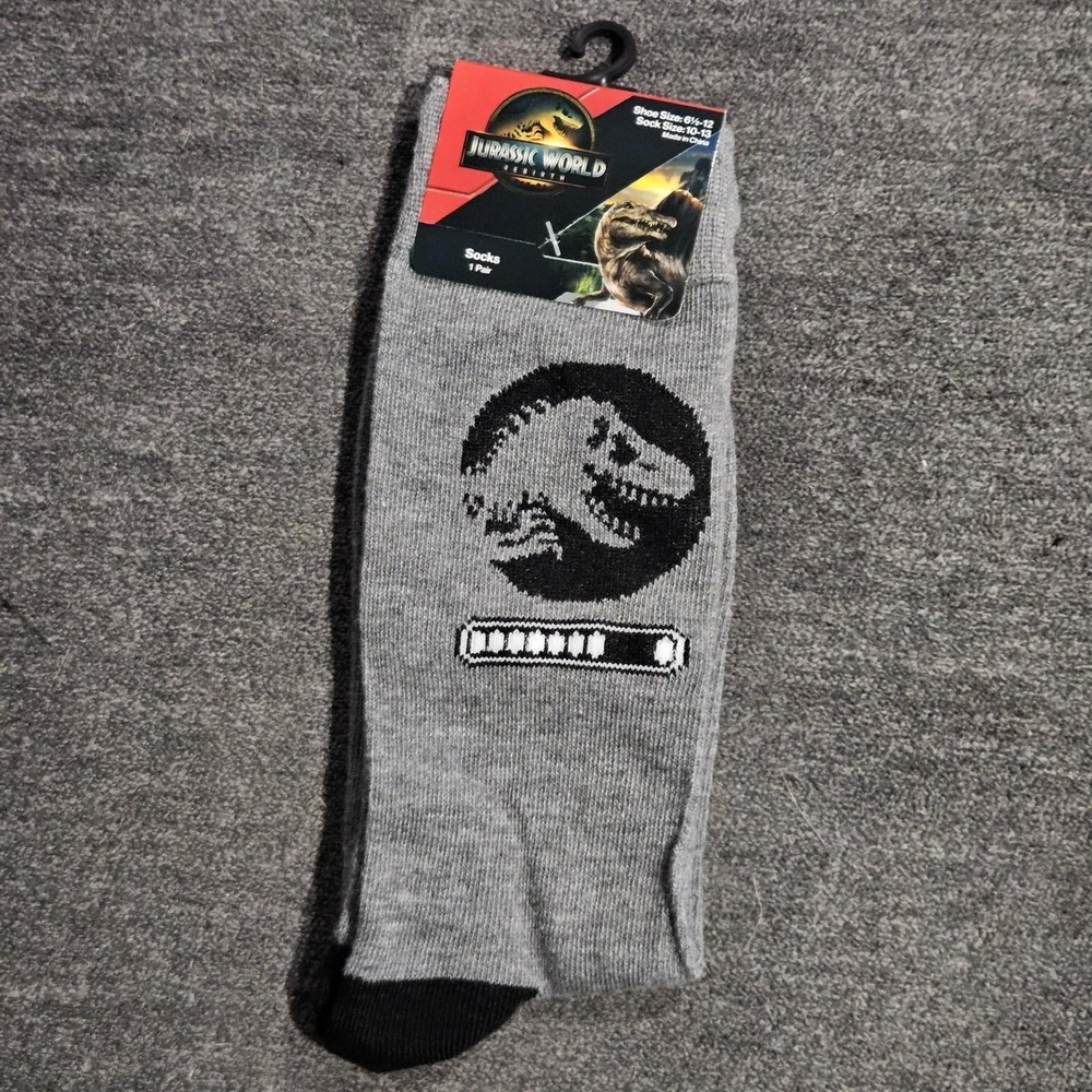 Jurassic World Rebirth Adult Size 6.5-12 Dinosaur Graphic Novelty Crew Socks